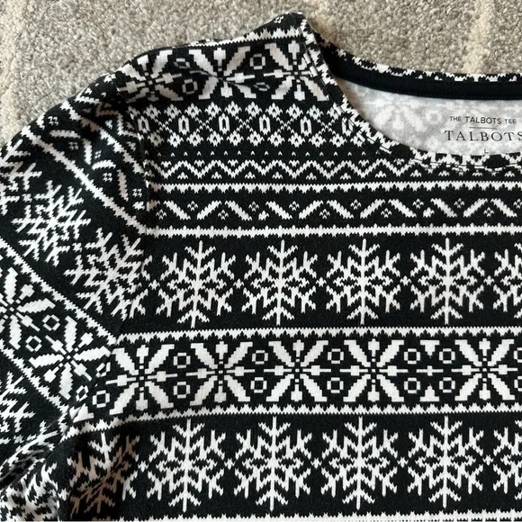 Talbots Long Sleeve Navy Black and White Long Sleeve Tee - Picture 2 of 4